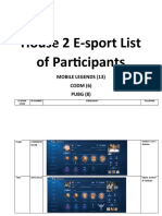 House 2 E-Sport List of Participants: Mobile Legends (13) CODM (6) PUBG
