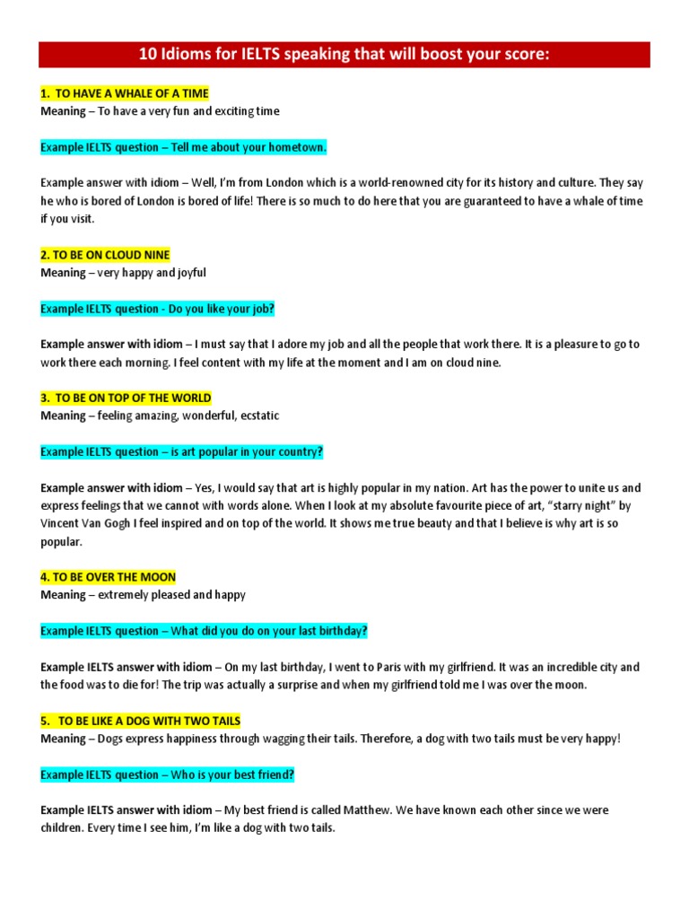 Essential Idioms for IELTS Speaking | PDF