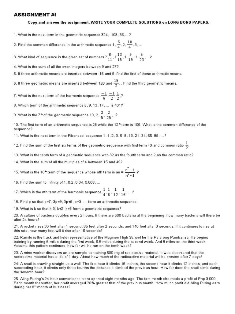 Assignment #1: Copy and Answer The Assignment. WRITE YOUR COMPLETE ...