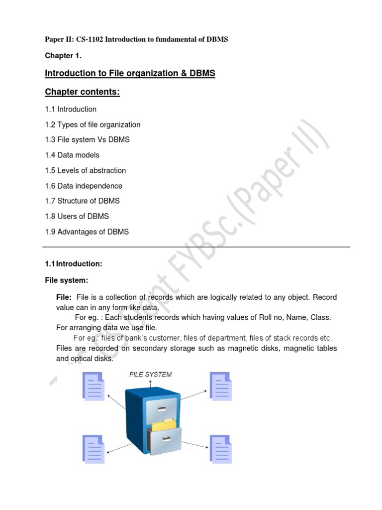 Introduction To File Organization & DBMS Chapter Contents PDF Data