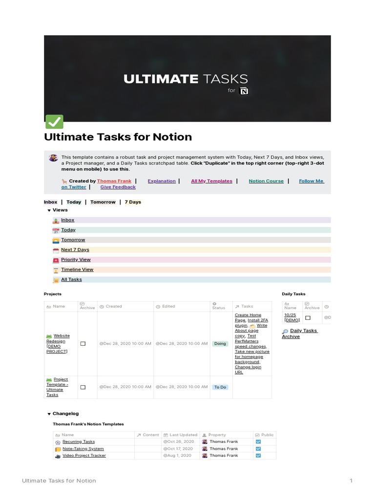 Ultimate Tasks For Notion | PDF | Cyberspace | Websites
