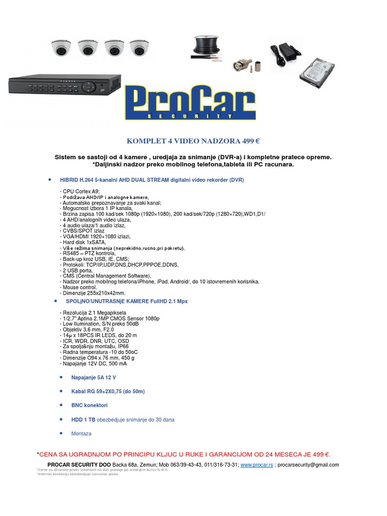 Komplet Video Nadzor 4 Kamere PDF