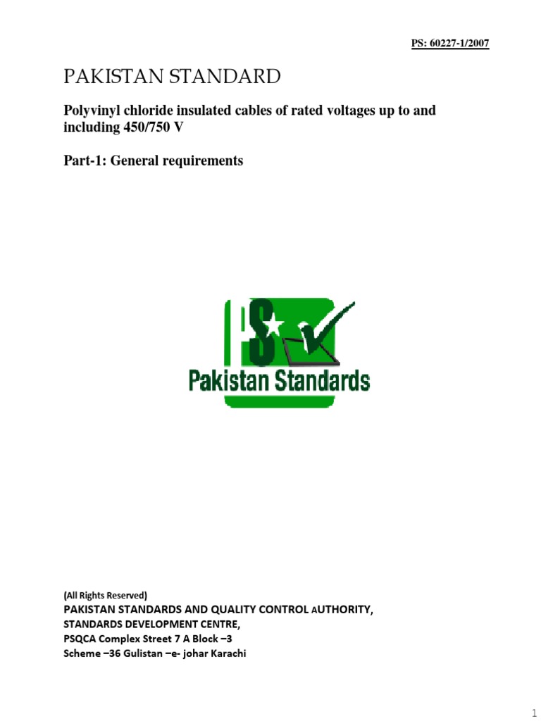PVC Insulated Cables Standard PS: 60227-1 | PDF | Insulator ...