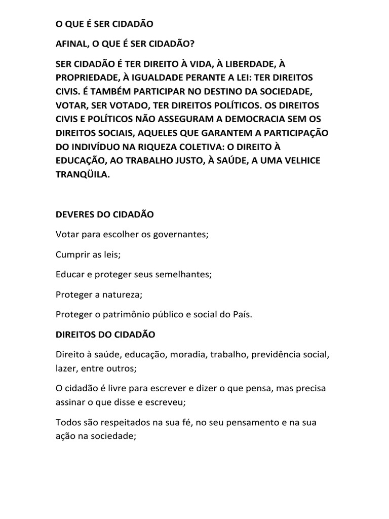 O Que É Ser Cidadão | PDF