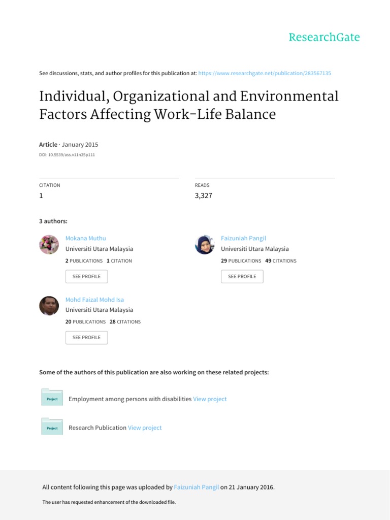 Individual, Organizational and Environmental Factors Affecting Work ...