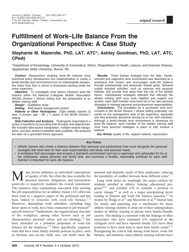 Work-Life Balance in Athletic Training | PDF | Employee Retention ...