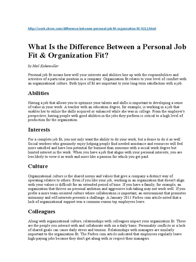 What Is The Difference Between A Personal Job Fit and Organization Fit ...