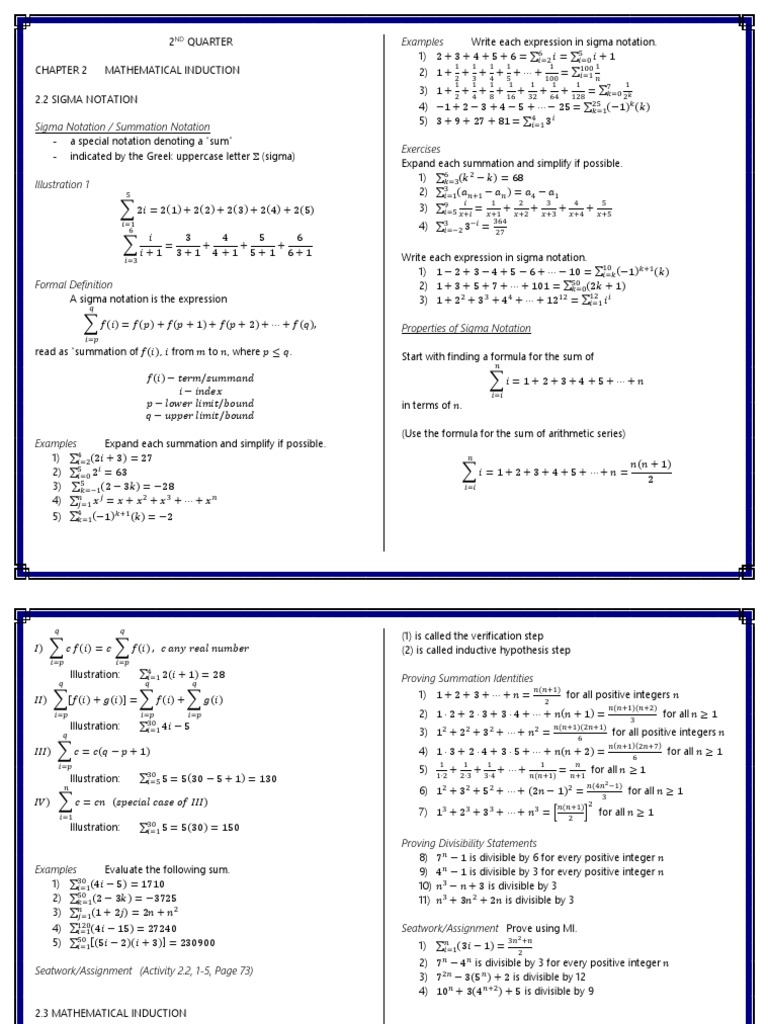 Mathematical Induction And Binomial Theorem Summation Elementary Mathematics