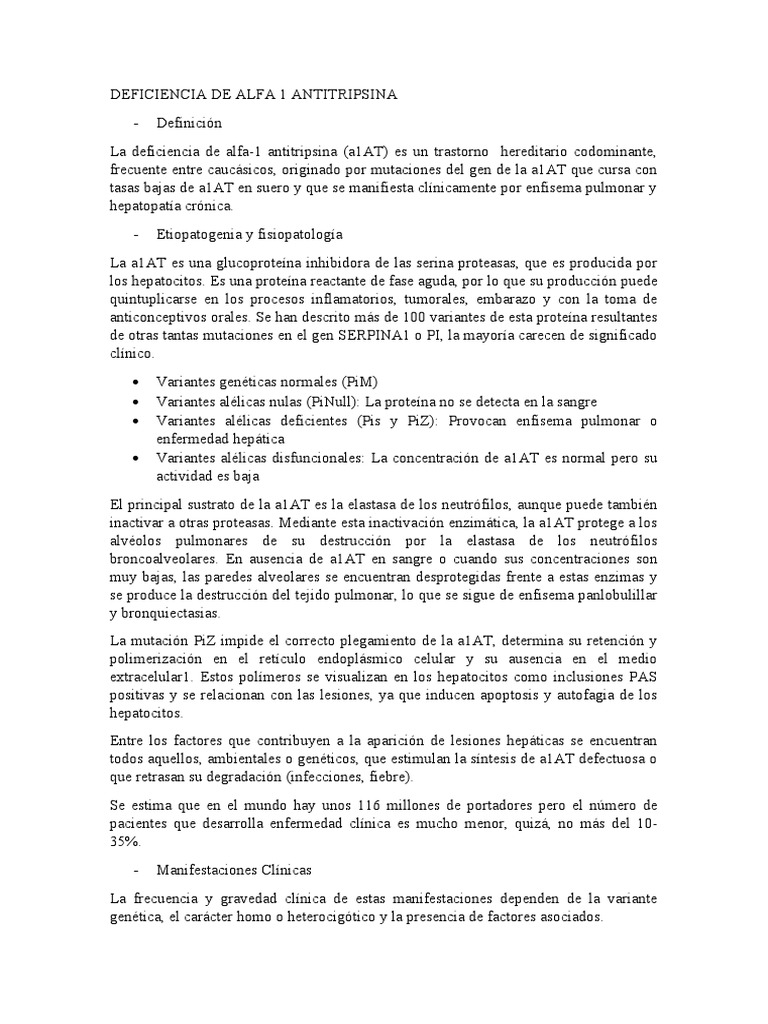 Deficiencia de Alfa 1 Antitripsina PDF Especialidades Medicas
