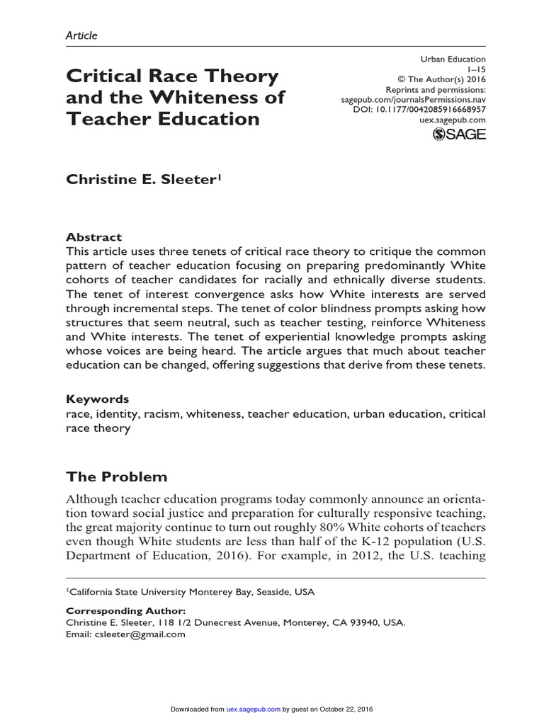 Critical Race Theory and The Whiteness o | PDF | Teacher Education ...