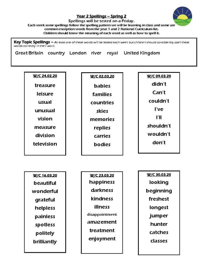 Year 2 Spring 2 Spelling List | PDF