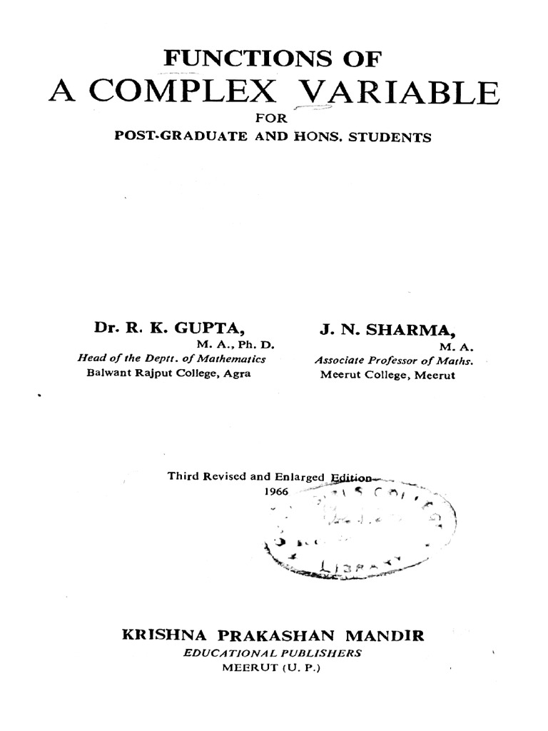 Functions of Complex Variable by Krishna Series PDF