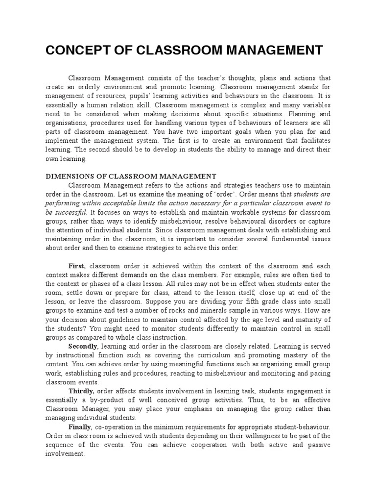 Concept of Classroom Management | PDF | Classroom Management | Classroom