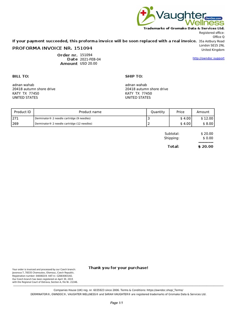 Proforma Invoice Nr. 151094: Order Nr. Date Amount | PDF | Invoice ...