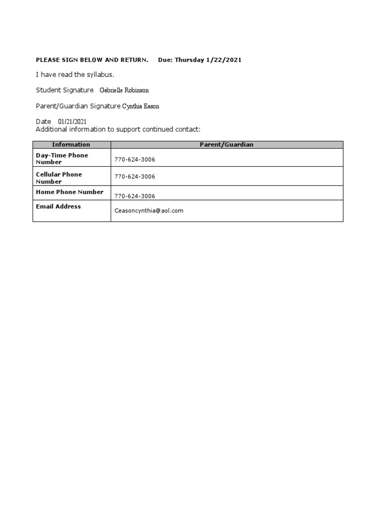 Allied Health and Medicine Syllabus Acknowledgement Form 2020-2021 ...