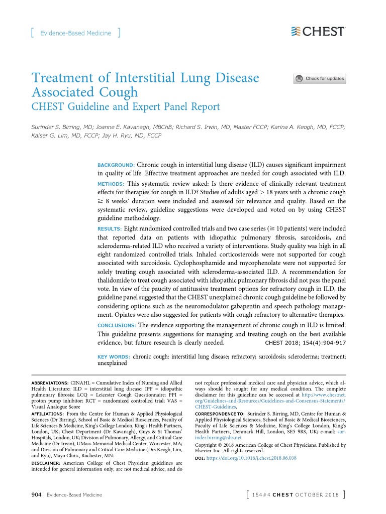 Treatment of Interstitial Lung Disease Associated Cough | PDF | Cough ...