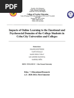 Impacts of Online Learning To The Emotional and Psychosocial Domains of The College Students in Cebu City Universities and Colleges