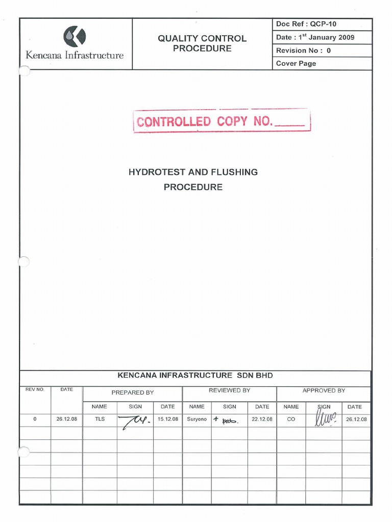 Hydrotest and Flushing Procedure | PDF | Pipe (Fluid Conveyance) | Valve