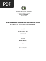 Epekto NG Modernisasyon NG Wikang Filipino Sa Bsed Filipino Iii-A Sa Koliheyo NG Qeci Akademikong Taon 2020-2021