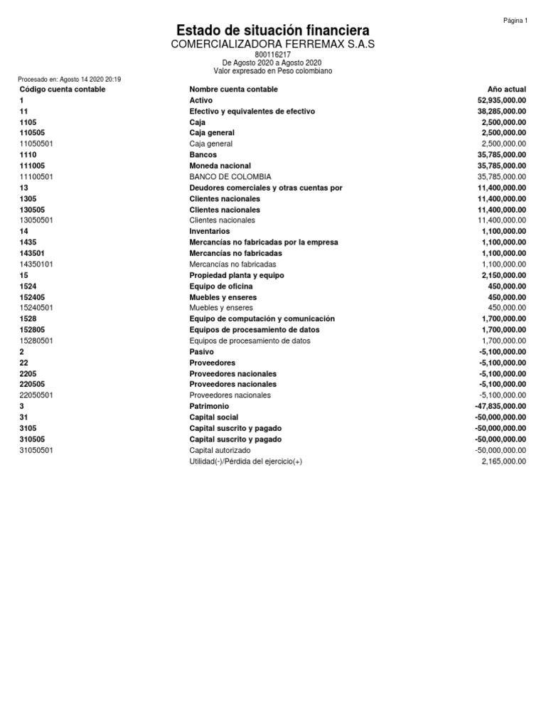 Estado de Situación Financiera | PDF | Contabilidad | Dinero