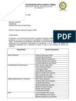 Reporte matrícula Programa CASD institución educativa Santo Tomás