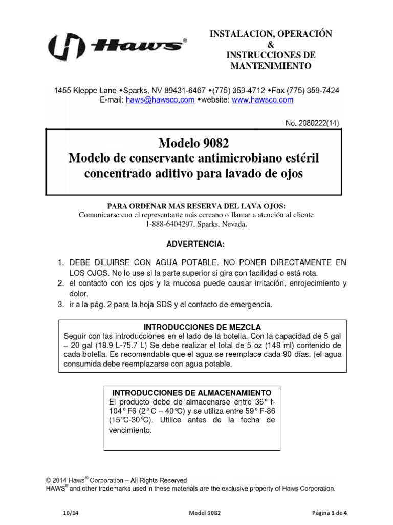 Hoja Msds Eyewash Additive PDF Carbón Agua