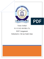 Umair Arshad 01-111162-186 BBA 7A RMT Assignment Submitted To: Ma'am Sadaf Alam