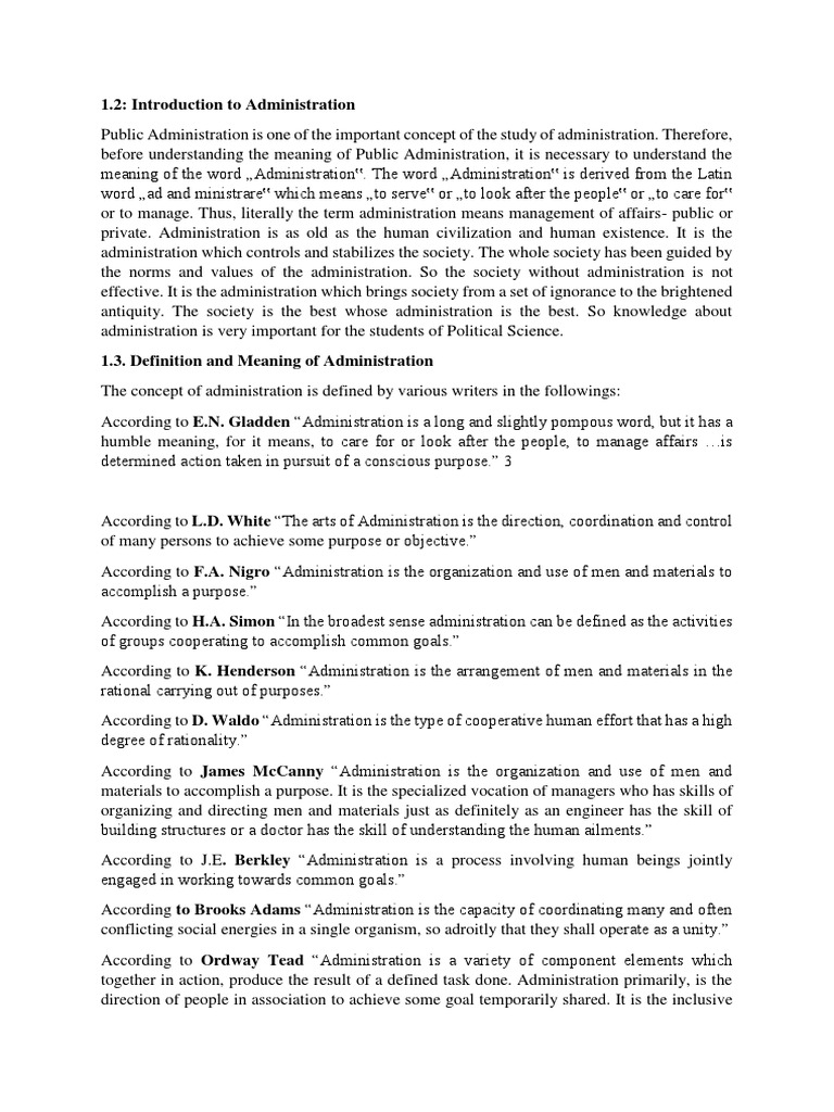 Definitions, Meaning, Nature and Scope of Public Administration PDF