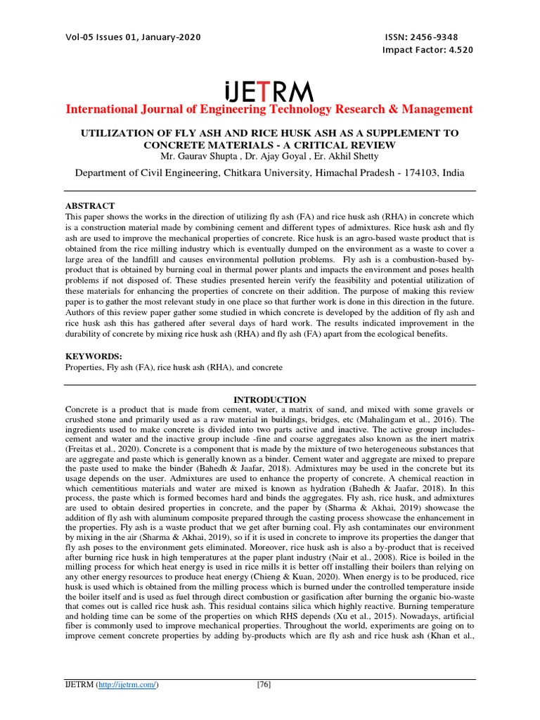 Utilization of Fly Ash and Rice Husk Ash As A Supplement To Concrete ...