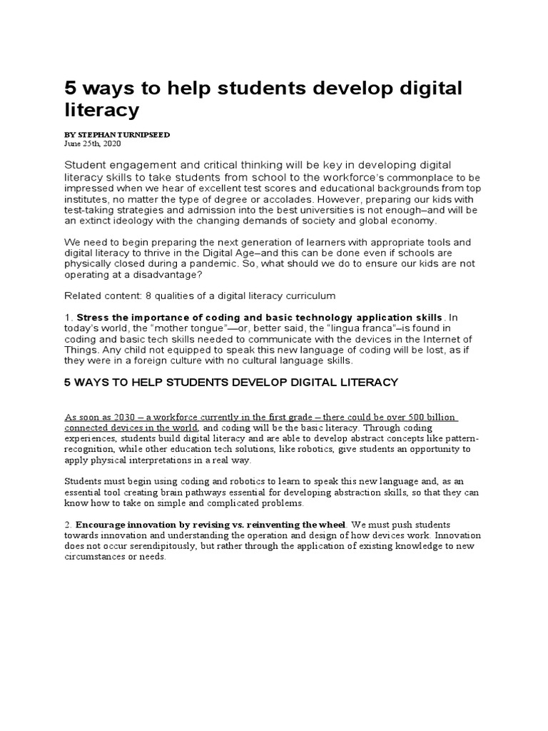 5 Ways To Help Students Develop Digital Literacy | PDF | Literacy ...