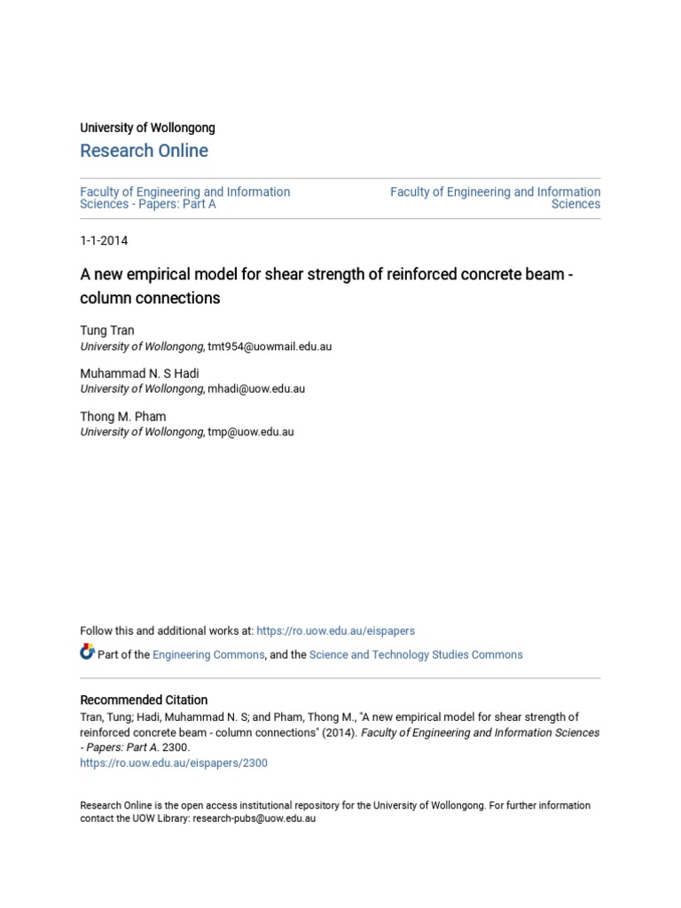 A New Empirical Model For Shear Strength of Reinforced Concrete B | PDF ...