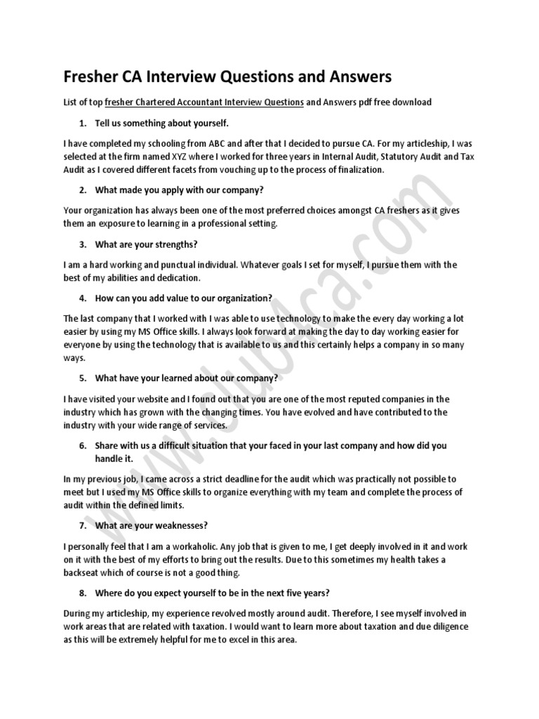 Top Fresher CA Interview Questions and Answers | PDF | Taxes | Human Nature