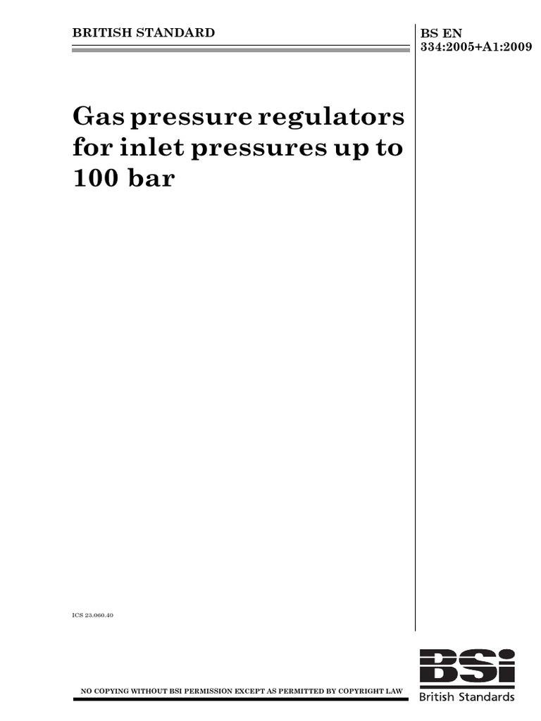 Gas Pressure Regulators For Inlet Pressures Up To 100 Bar British