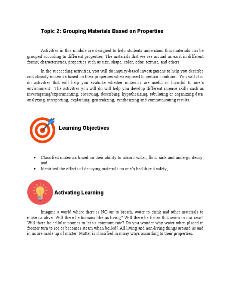 Topic 2 Grouping Materials Based On Properties PDF