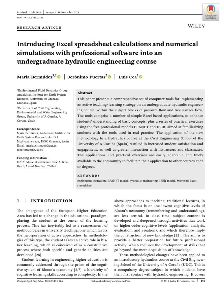 Introducing Excel Spreadsheet Calculations and Numerical Simulations