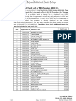 2nd Merit List of BDS Session 2020-21