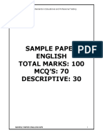 Sample Paper English Total Marks: 100 MCQ S: 70 Descriptive: 30