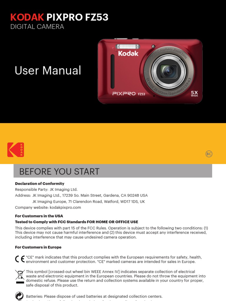 Kodak PIXPRO FZ53 Manual PDF Digital Camera Modes Vision
