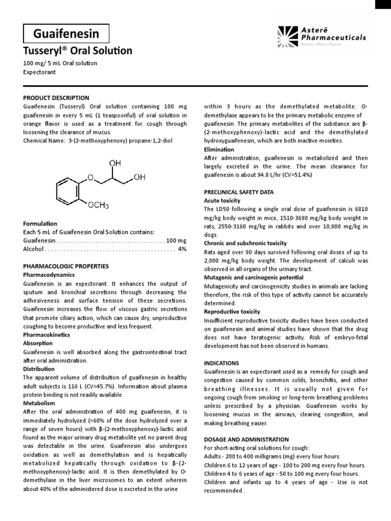 Guaifenesin Sample Package Insert | PDF | Dose (Biochemistry) | Chemistry