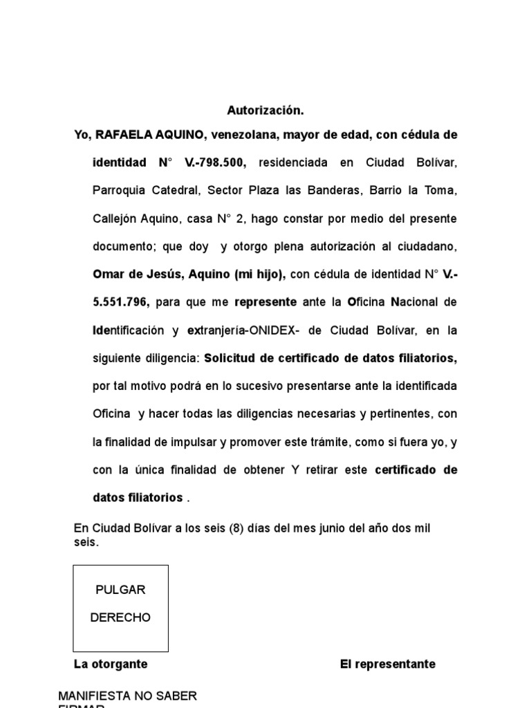 Autorización para relizar tramites ante la ONIDEX Autorización para relizar tramites ante la ONIDEX