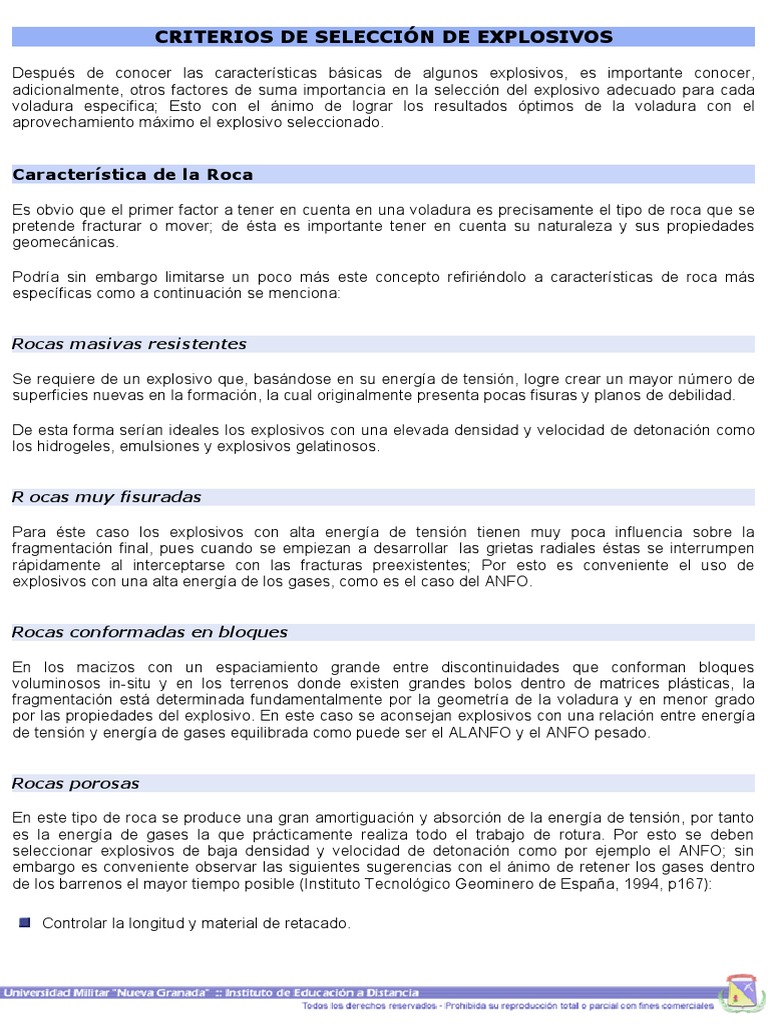 Criterios para Selección de Explosivos | PDF | Química | Ciencias fisicas