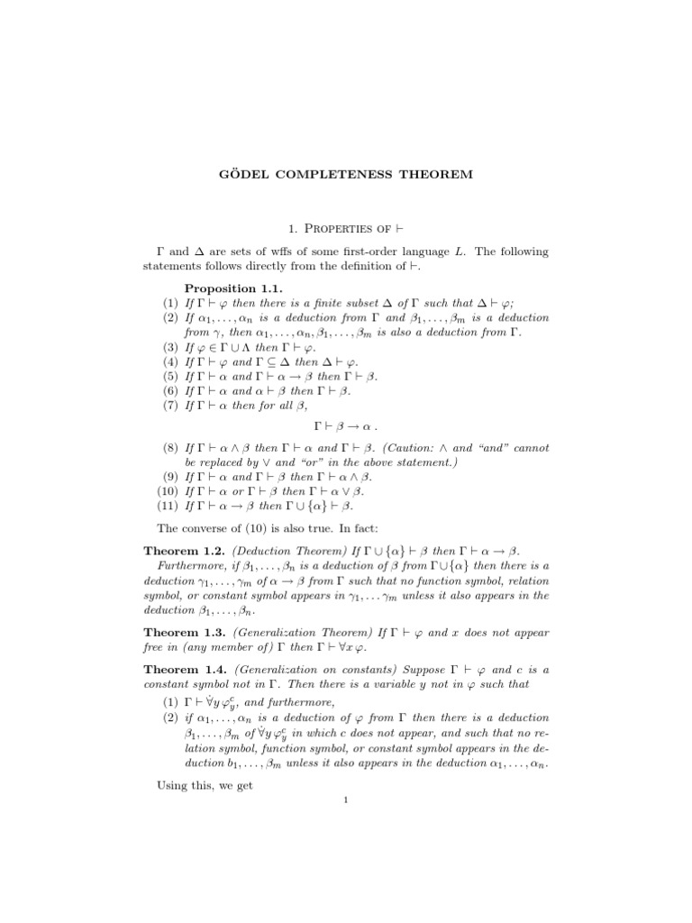 Godel Completeness Theorem Explained | PDF | Model Theory | First Order ...