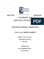 Shanto-Mariam University of Creative Technology: Department of Business Administration Business English 2