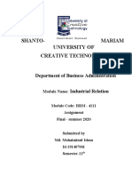 Shanto-Mariam University of Creative Technology: Department of Business Administration Industrial Relation