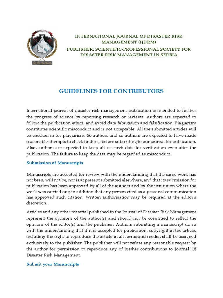Guidelines For Contributors - International Journal of Disaster Risk ...