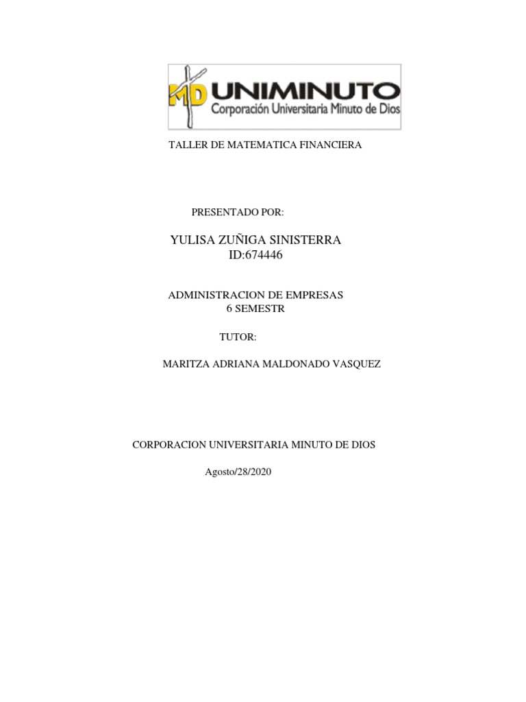 Taller de Matemática Financiera 2020 | PDF | Interés | Finanzas Matemáticas