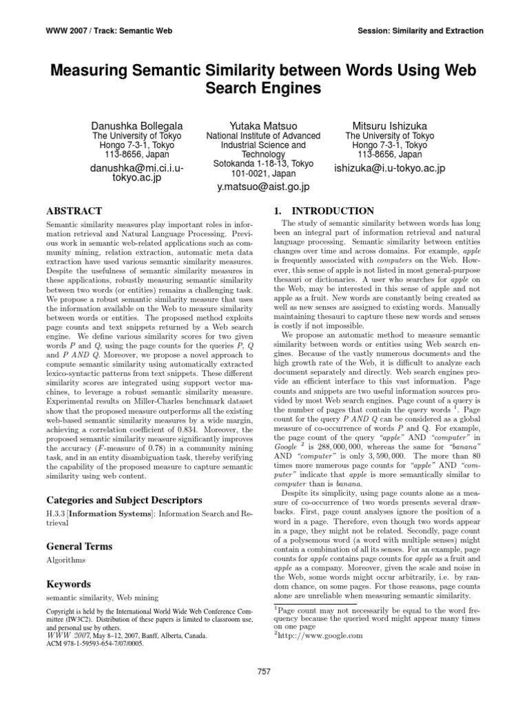 Measuring Semantic Similarity Between Words Using Web Search Engines ...