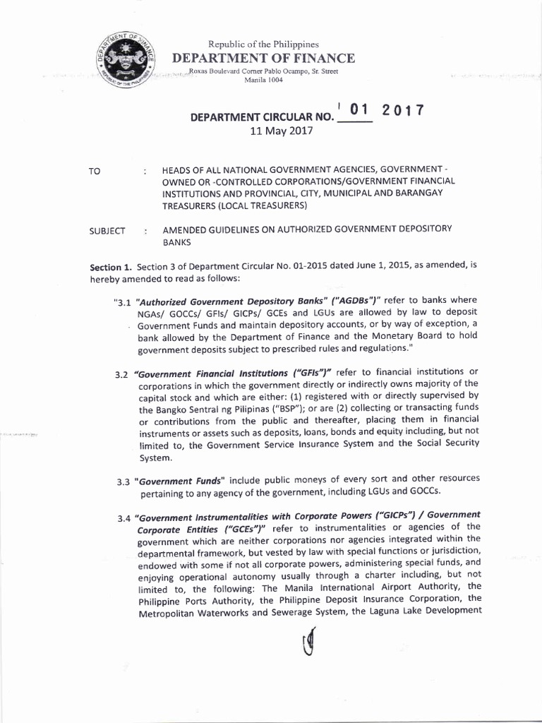 DOF Department Circular No 01.2017 PDF