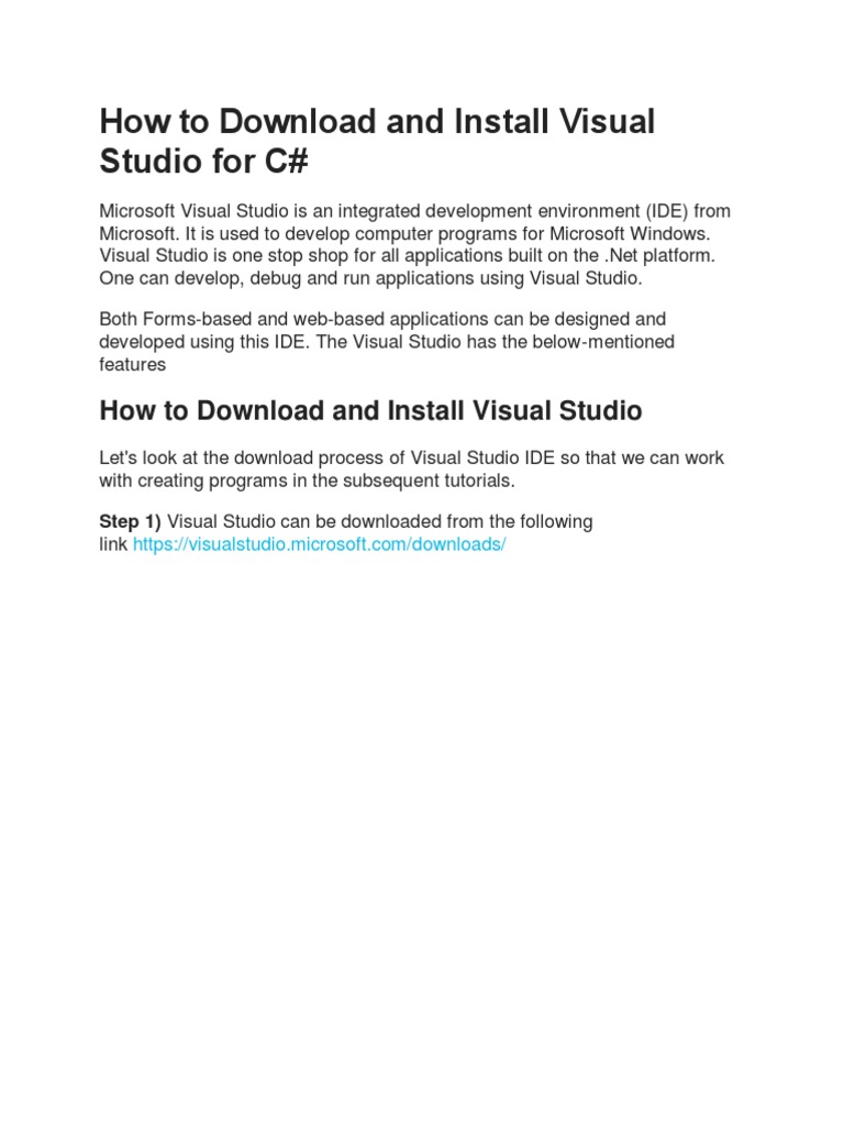 How To Download and Install Visual Studio For C PDF Microsoft Visual Studio Integrated
