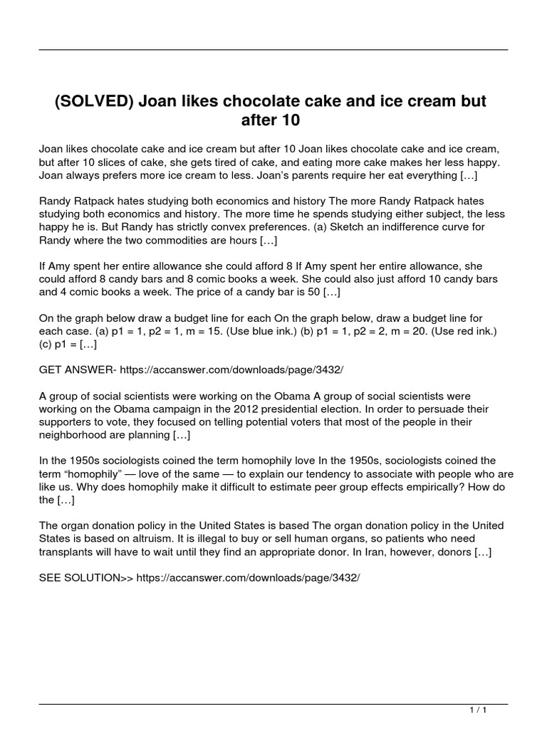 Solved Joan Likes Chocolate Cake and Ice Cream But After 10 PDF